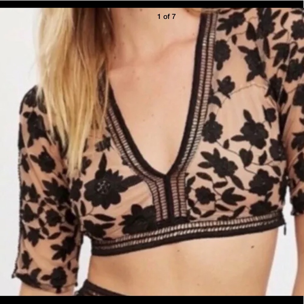 For Love And Lemons Black Floral Crop Top